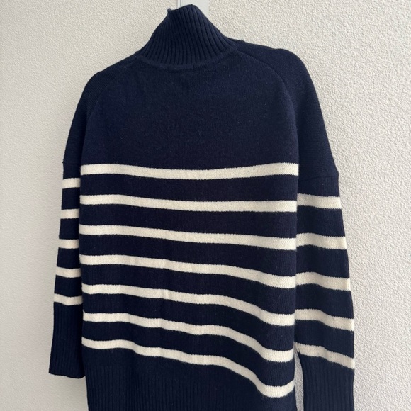 Boden Jessica Navy Blue Oversized High Neck Knit Jumper Sweater Stripe Mock Neck - Picture 8 of 12